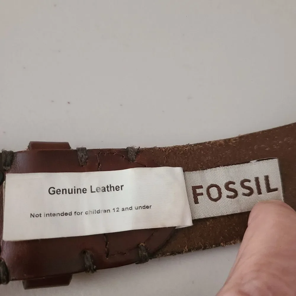 fossil brown leather belt size 36 casual rugged distressed buckle MB1290201